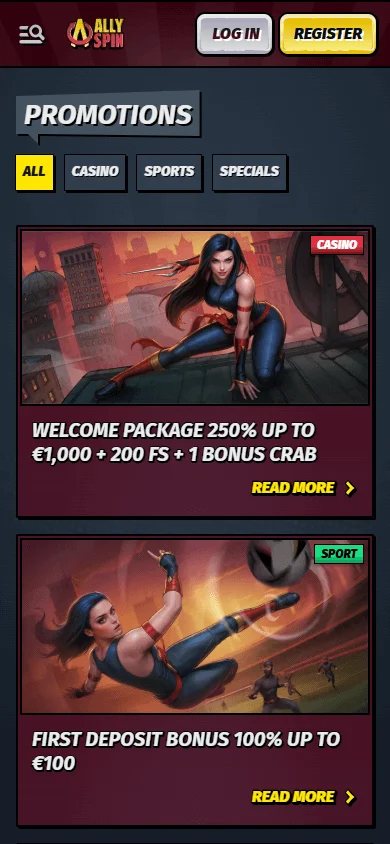 Allyspin Casino mobile browser promotions view